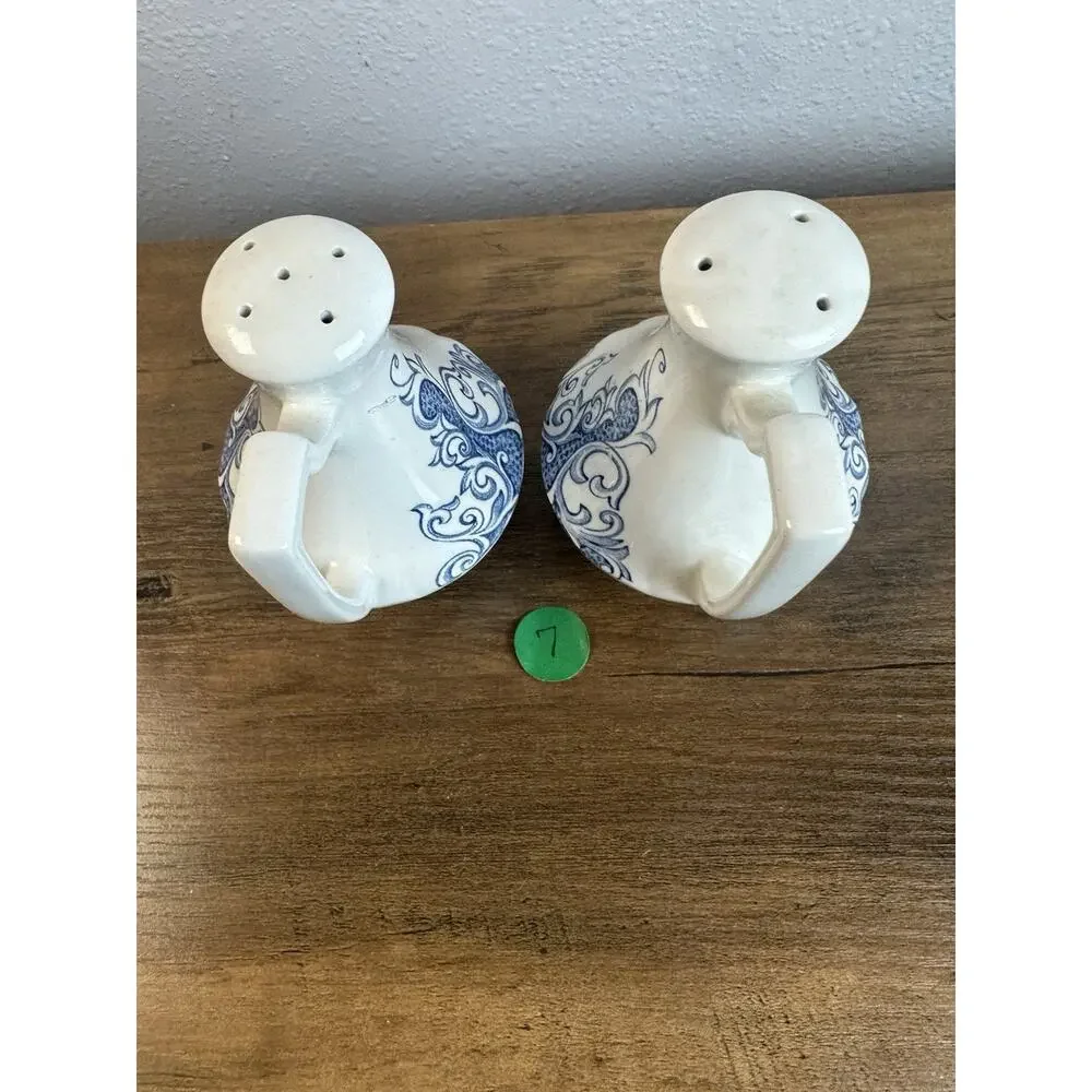 Vintage Blue & White Salt and Pepper Shakers Art Deco Style Pair England